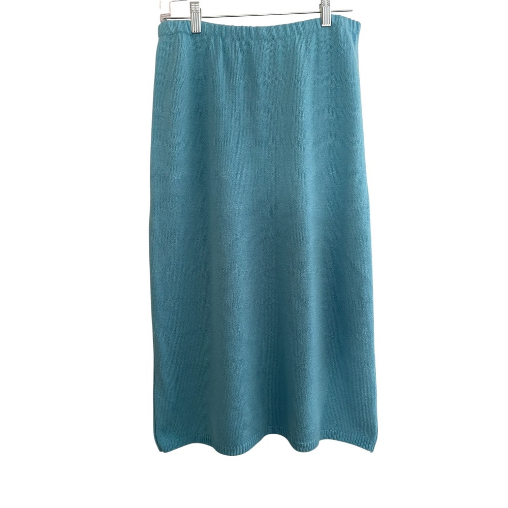 Aqua Blue Knit‎ Skirt Women's 12 ILGWU Union Made USA 26" Midi Elastic Waist 70s